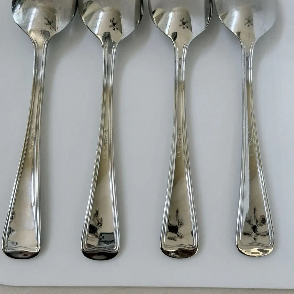 4pc GORHAM Monet Frosted Stainless Soup Spoons 7” Glossy Satin 18/8